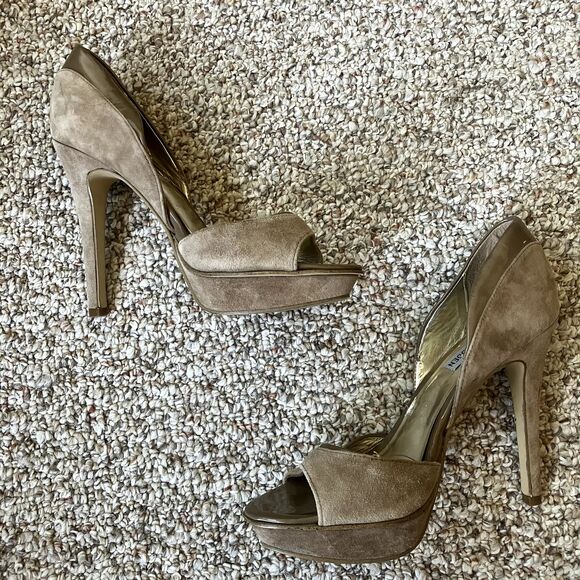 Steve Madden Womens Fellecia High Heel Shoe Size 8 Tan Leather Platform Stiletto - Picture 4 of 11